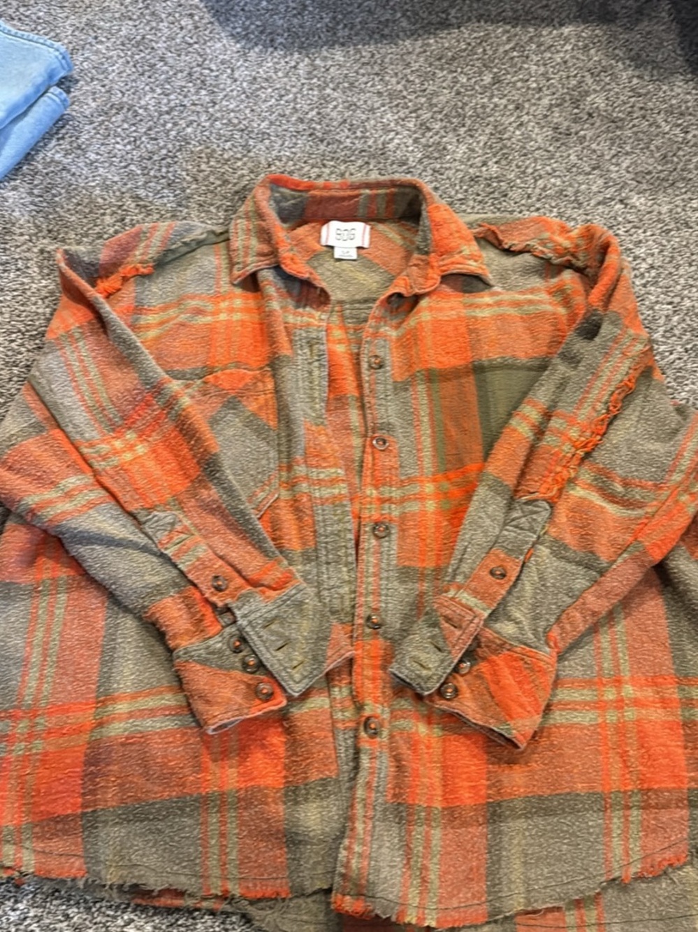 BDG Orange & Tan Plaid Button-Down Shirt